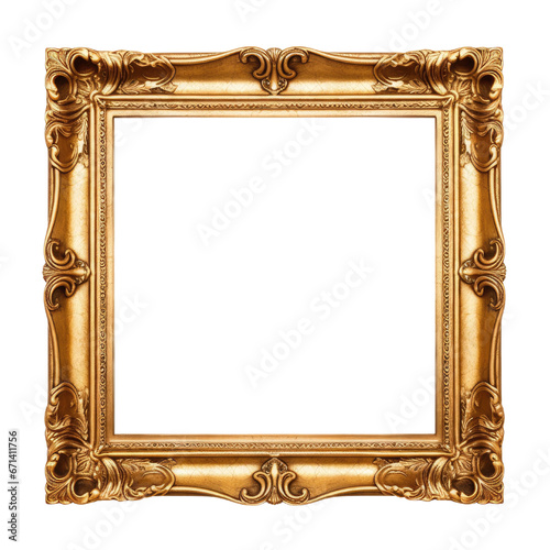 square vintage antique gold picture frame isolated on a transparent background