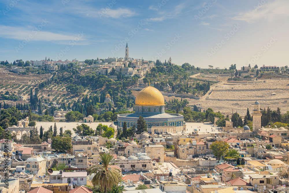 Stunning Cityscape of the Old City of Jerusalem featuring the Temple Mount and the Dome of the Rock