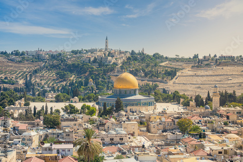 Stunning Cityscape of the Old City of Jerusalem featuring the Temple Mount and the Dome of the Rock