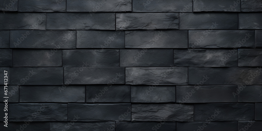 Black slate wall background, A black brick wall with many bricks, Black Wall Tiles,  generative Ai
