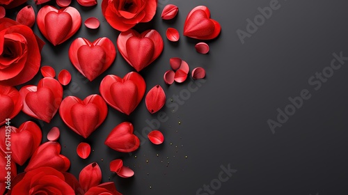 Valentines Day background with hearts and red tulips