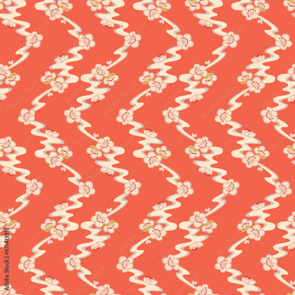 Japanese Zigzag Flower River Flow Vector Seamless Pattern Japanese Zigzag Flower River Flow Vector Seamless Pattern