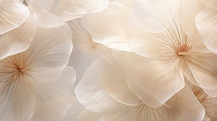 Nature abstract of flower petals, beige transparent leaves with natural texture as natural background or wallpaper. Macro texture, neutral color aesthetic photo with veins of leaf, botanical design.