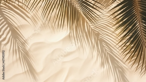 Banner of Palm leaf shadow on sand, top view, copy space © HN Works