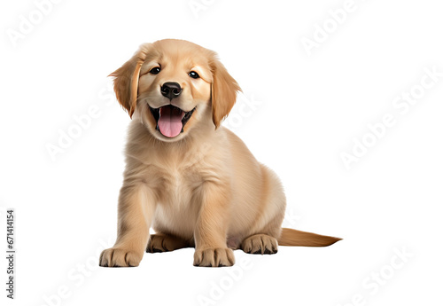 Beautiful and funny golden retriever puppy dog isolated