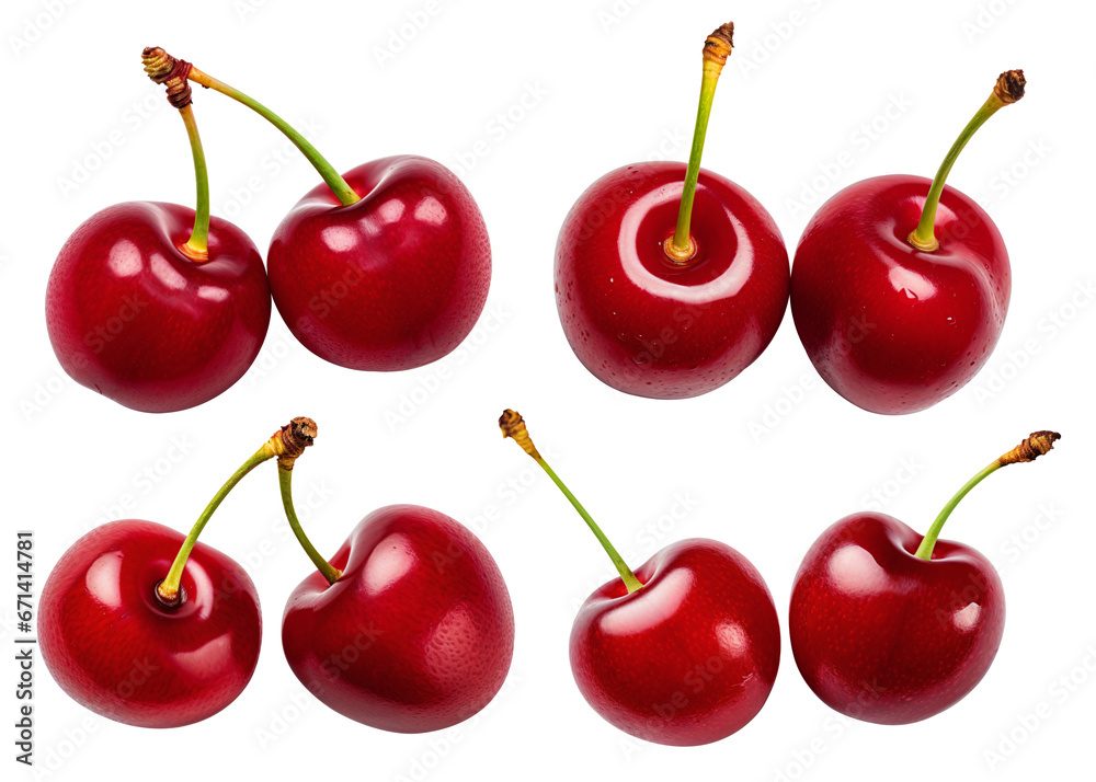 white background, two whole Cherry, view from above - Generative AI white background, two whole Cherry, view from above - Generative AI