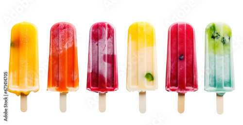 Set of unique colorful summer popsicles isolated on a Transparency background - Generative AI