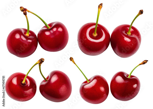 white background, two whole Cherry, view from above - Generative AI