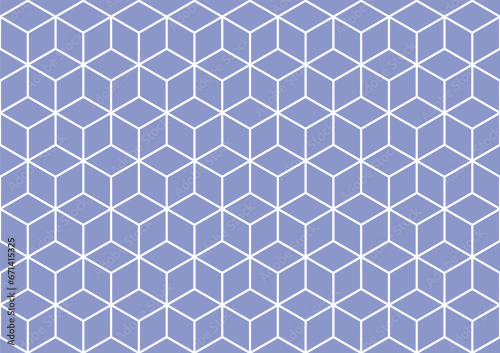 Isometric box pattern wallpaper. Background. Isometric shape. Print design. Graphic design. Vector pattern. Geometric pattern. Fabric. Decorative. Ornaments. Blue and white colour tone. Form. - obrazy, fototapety, plakaty 