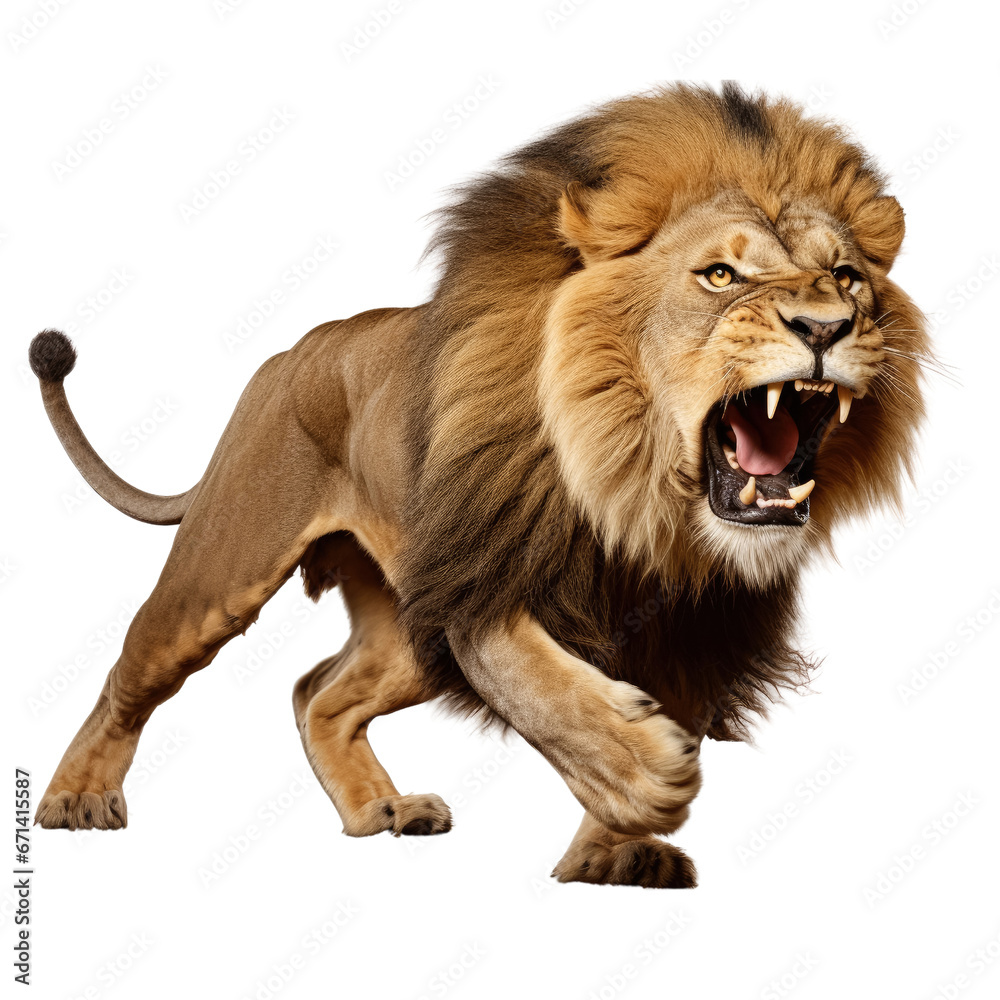 Male Lion roaring isolated on transparent background