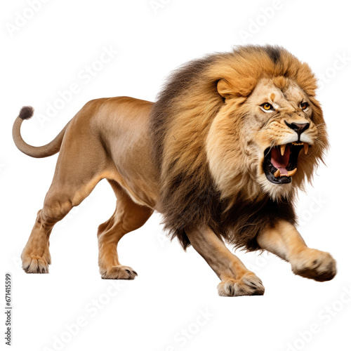 Male Lion roaring isolated on transparent background
