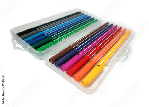 Colorful markers pens Multicolored Felt Pens draw. Color pens isolated on white background