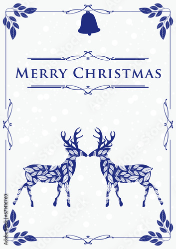 Canvas Print Vector illustration of Merry Christmas and Happy Holidays cards with New Year tree, reindeers, snowflakes, floral frames and backgrounds design