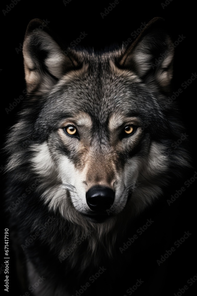 wolf - closeup portrait isolated on black background
