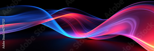 Glowing dynamic lines over black background. Fluorescent ribbon. Abstract neon wallpaper.