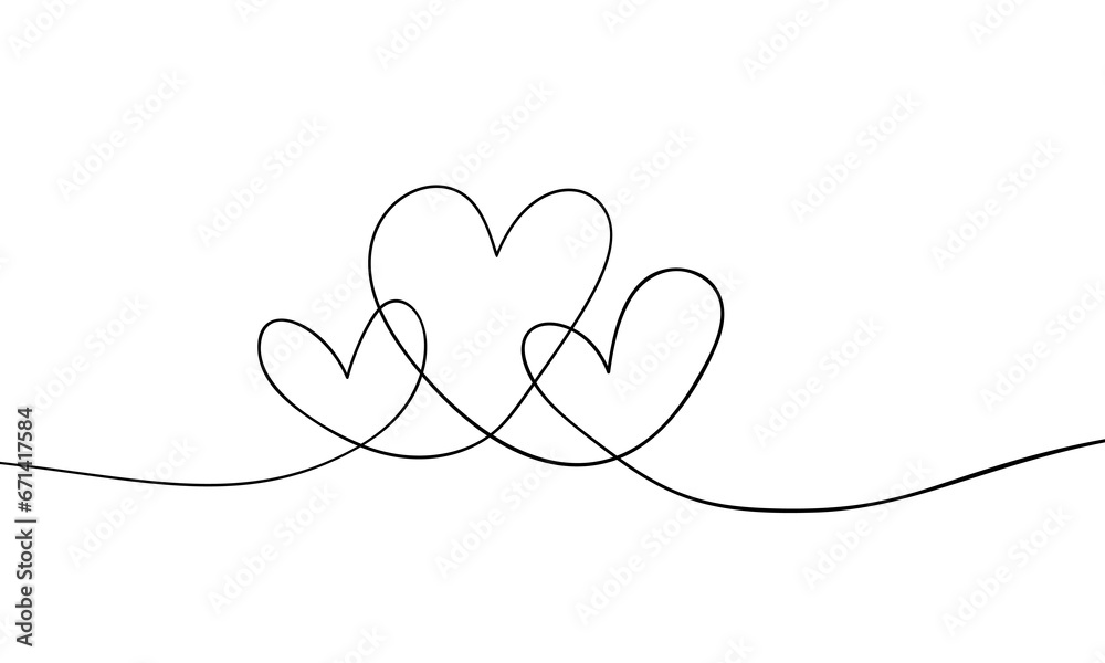 Three hearts drawn by one сontinuous line, Human relationship concept, Vector illustration symbol of love Three hearts drawn by one сontinuous line, Human relationship concept, Vector illustration symbol of love
