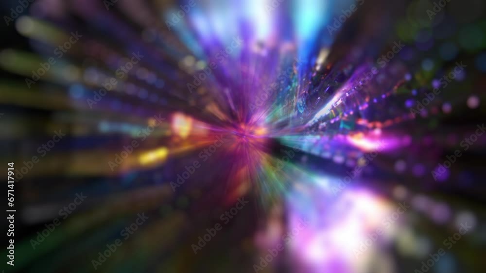 Christmas magic holiday background. A bunch of multicolored lights rotates in the dark sky, sparking beautiful bokeh