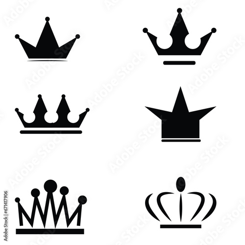 crown royal king queen silhouette. Set of Simple Crown Icon . Royal Symbol Diadem Isolated on White Background. Coronation Vector Illustration
