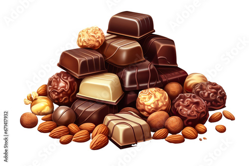 Chocolate candy with nuts isolated on a transparent or white background PNG