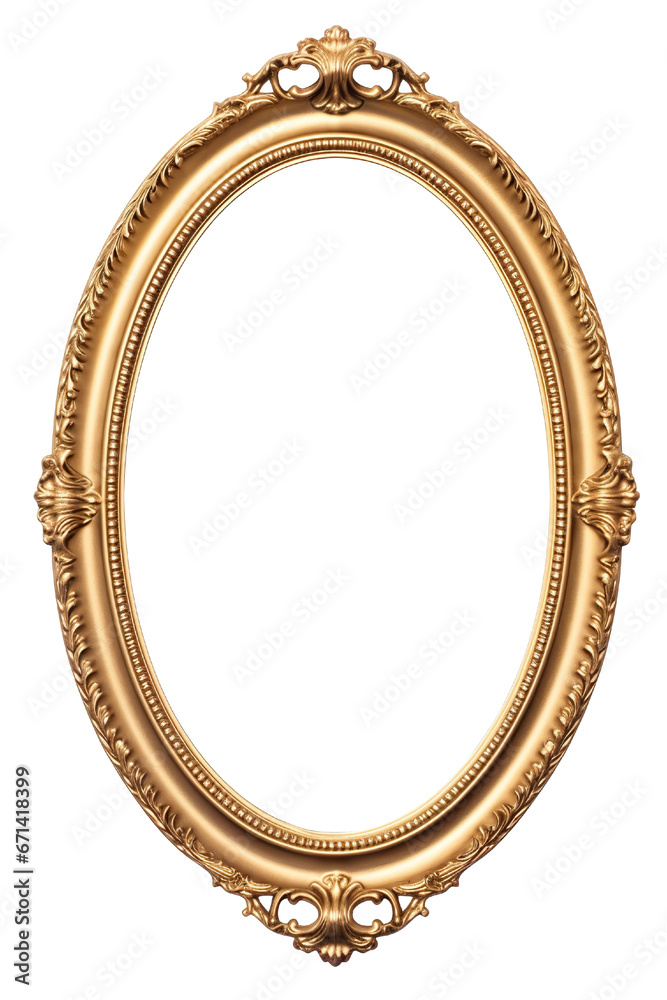 Antique round oval gold picture mirror frame isolated on transparent or white background PNG Antique round oval gold picture mirror frame isolated on transparent or white background PNG