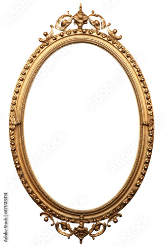 Antique round oval gold picture mirror frame isolated on transparent or white background PNG photo