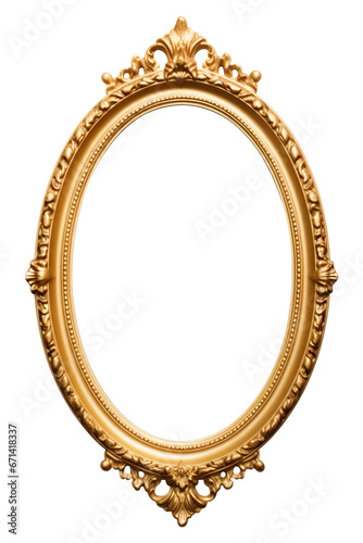 Antique round oval gold picture mirror frame isolated on transparent or white background PNG