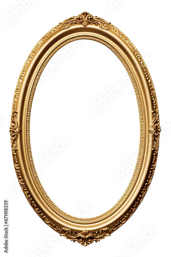 Antique round oval gold picture mirror frame isolated on transparent or white background PNG