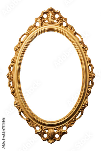 Antique round oval gold picture mirror frame isolated on transparent or white background PNG © JetHuynh