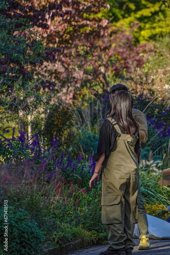 Workers consulting for gardening