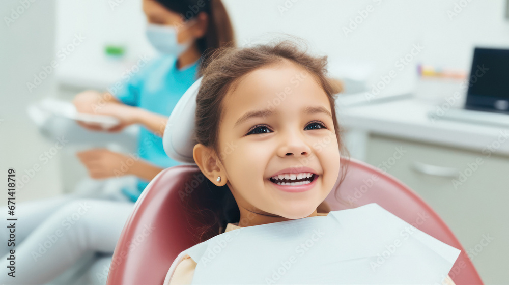 Fototapeta premium A cute girl smiling in the dentist's office