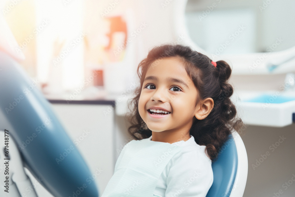 A cute girl smiling in the dentist's office A cute girl smiling in the dentist's office