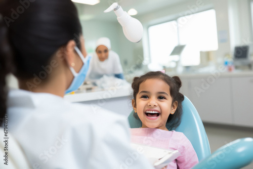 Cute little girl smiling while dentist check up.