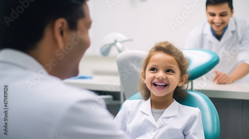 Cute little girl smiling At dentist office.