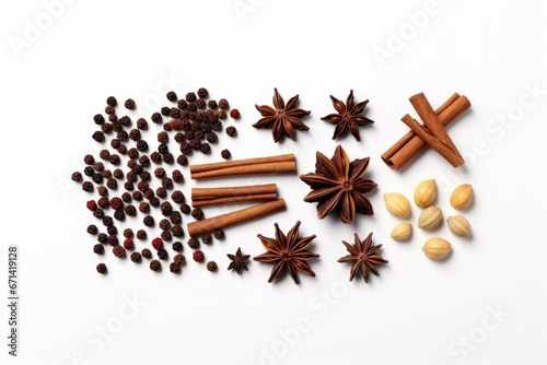 Spices for Christmas wine on white background