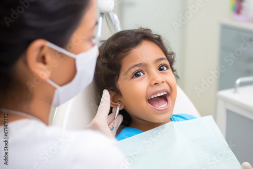 Indian cute girl getting dental treatment
