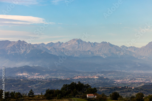 View of the Alps at sunrise from Piedmont. Italy © wjarek