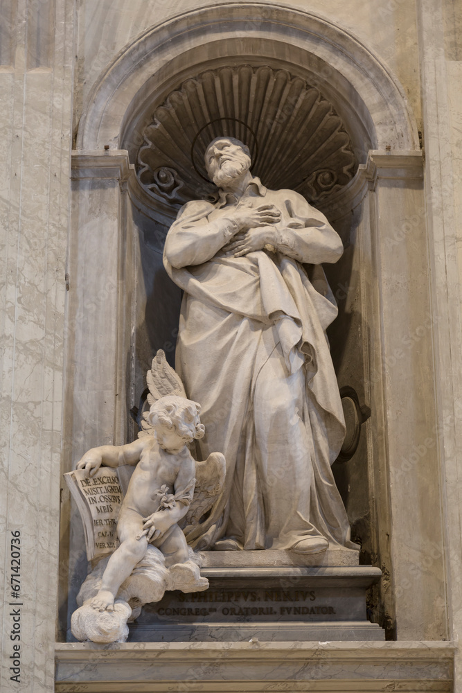 Sculpture of the Catholic Saint Philip Neri in the interior of St. Peter's Cathedral in the Vatican