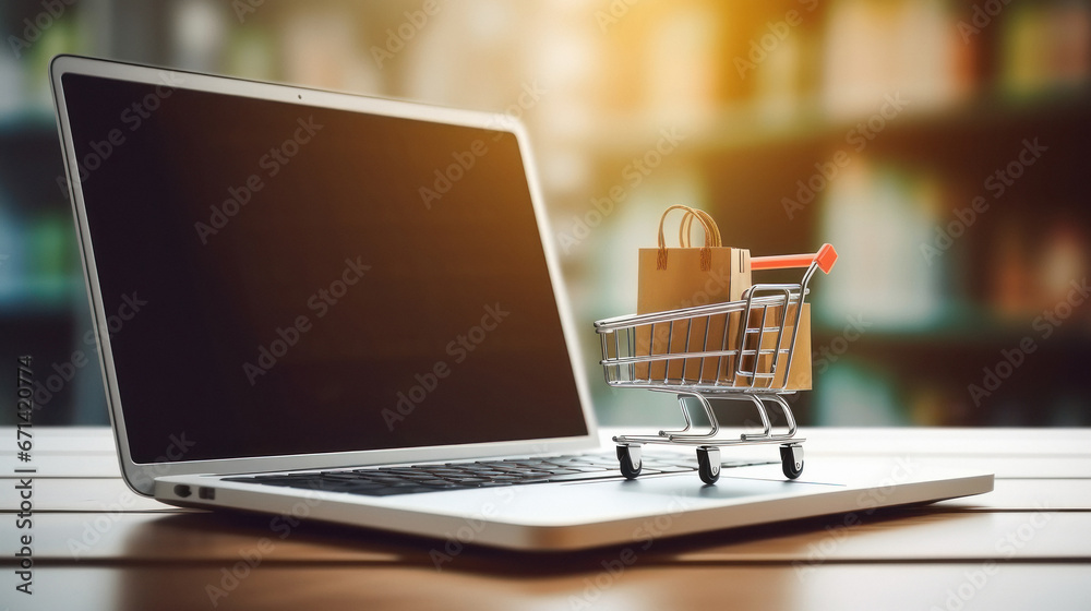 Shopping cart on laptop keyboard