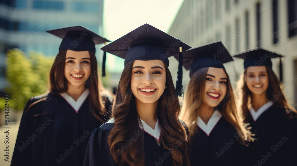 A group of girl graduates student, smiling A group of girl graduates student, smiling