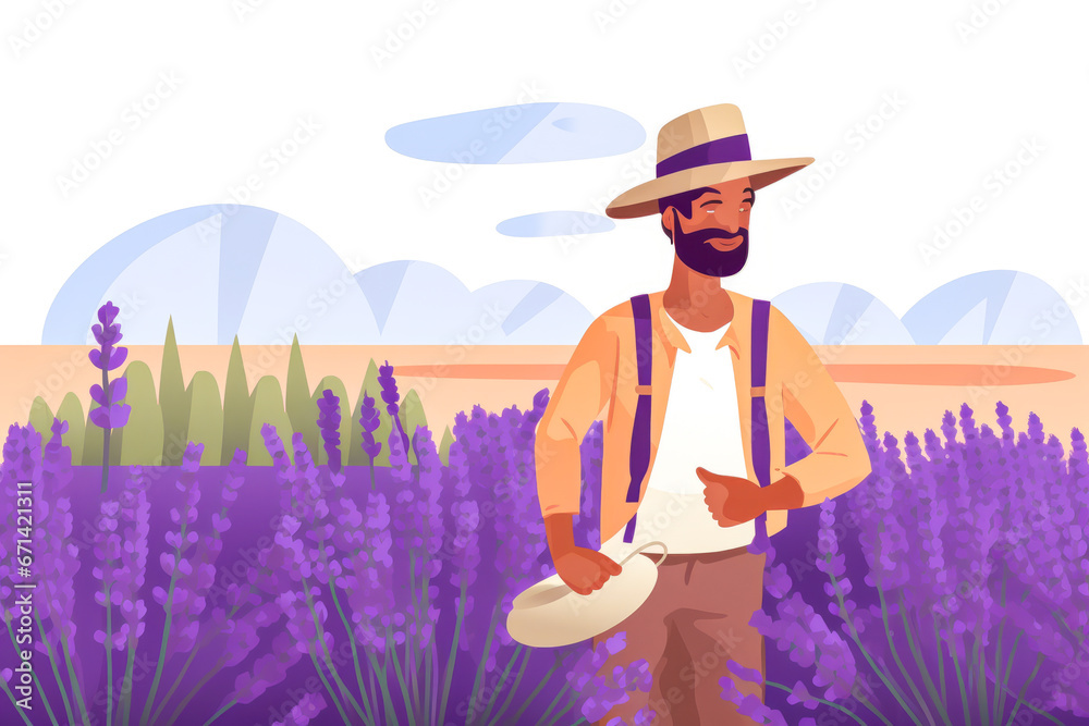 Farmer harvesting lavender in a field