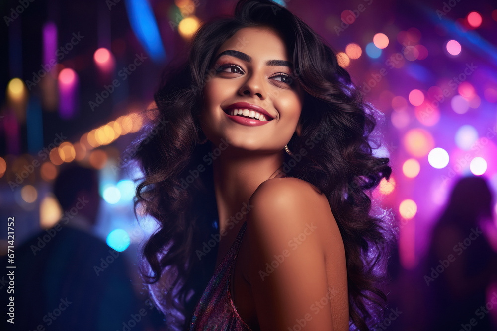 young indian woman at party night