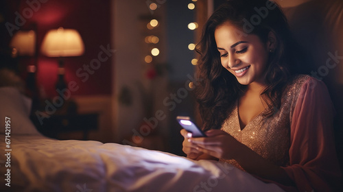 young indian woman using smartphone at home