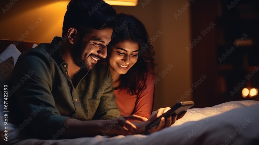 young indian couple using smartphone at home young indian couple using smartphone at home