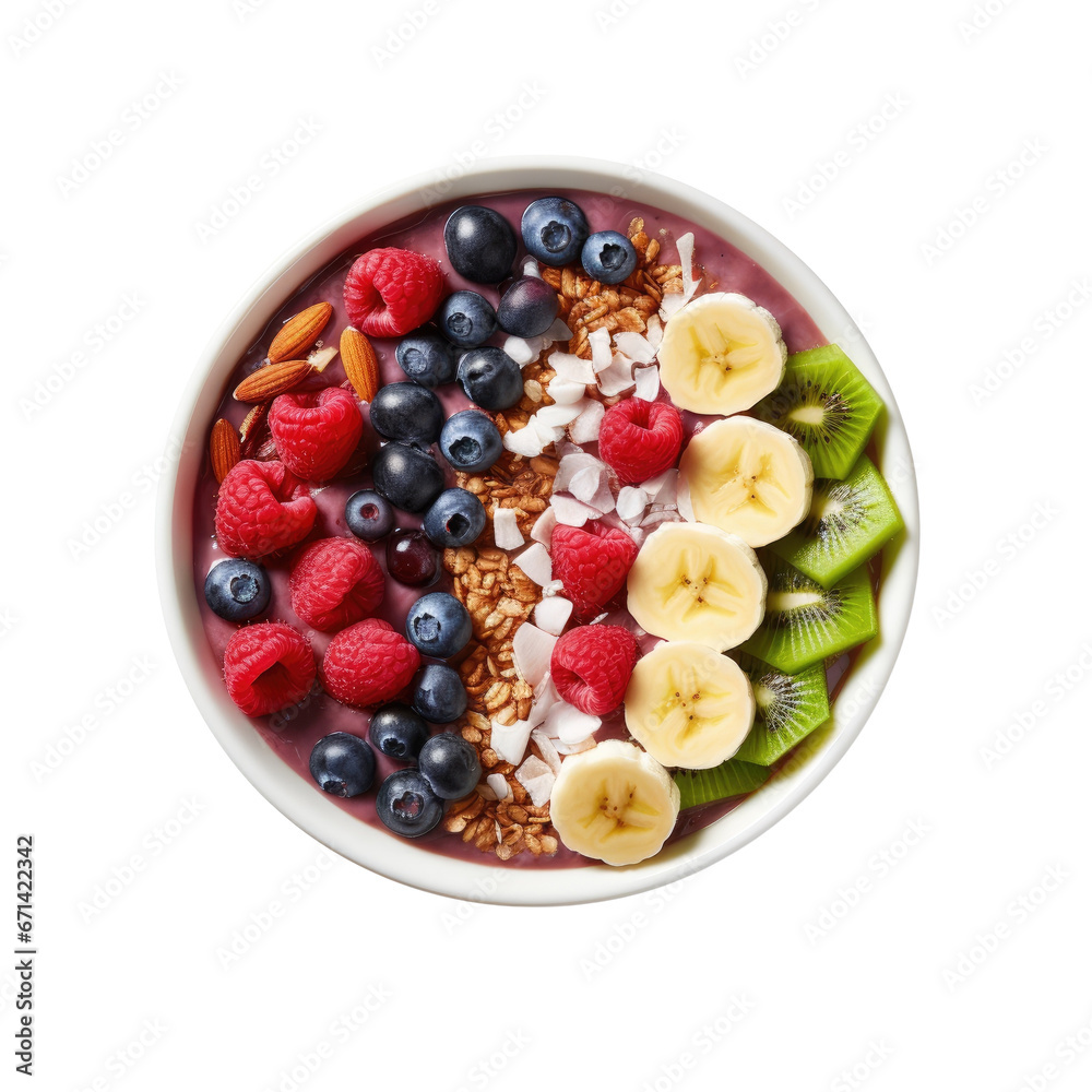 top view of an açai bowl isolated on a transparent background