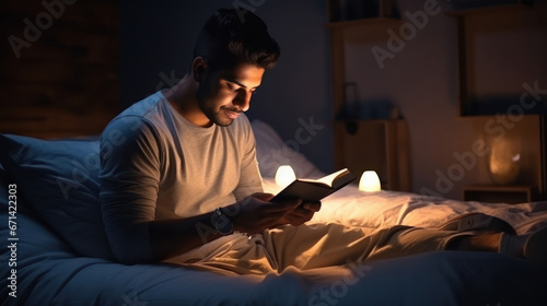 young indian man reading book