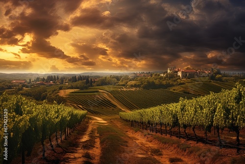 Beautiful panoramic view of vineyards. Generative AI
