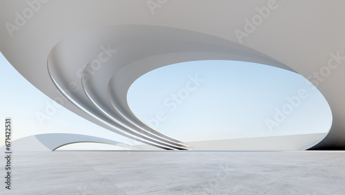 futuristic architecture in the form of waves layered layers. 3D illustration render
