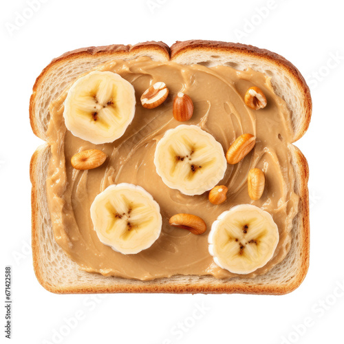 toast with banana and peanut butter isolated on a transparent background