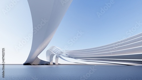 futuristic architecture in the form of waves layered layers. 3D illustration render