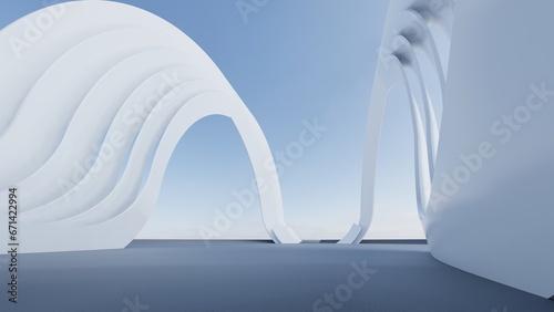 futuristic architecture in the form of waves layered layers. 3D illustration render